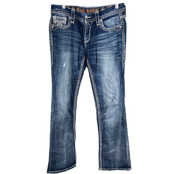 Rock Revival Easy Boot Parel Size 28 Faded Grunge Women Jeans - Picture 2 of 7